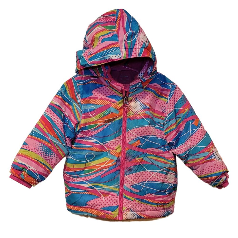 LL Bean Pink Vintage-Style Sweater-Print Puffer Jacket, Youth Size 2T Thinsulate